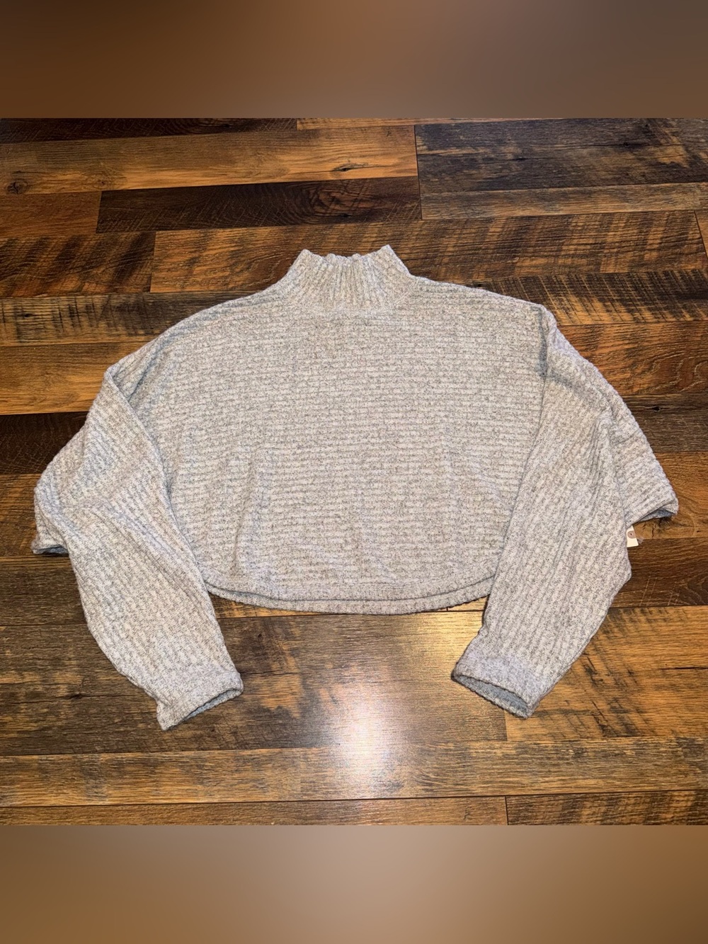 Pilcro Cropped Ribbed Turtleneck Cropped Sweater - Light Gray